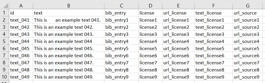 Figure 7: Structure of Raw Texts within an Excel Sheet