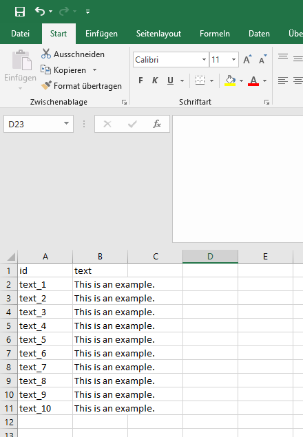 Figure 7: Structure of Raw Texts within an Excel Sheet